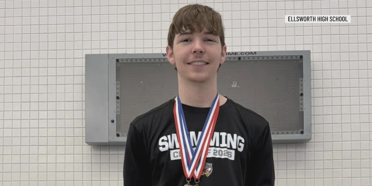 Ellsworth High School surprises senior swimmer with 15 replacement medals after he lost them all in a fire