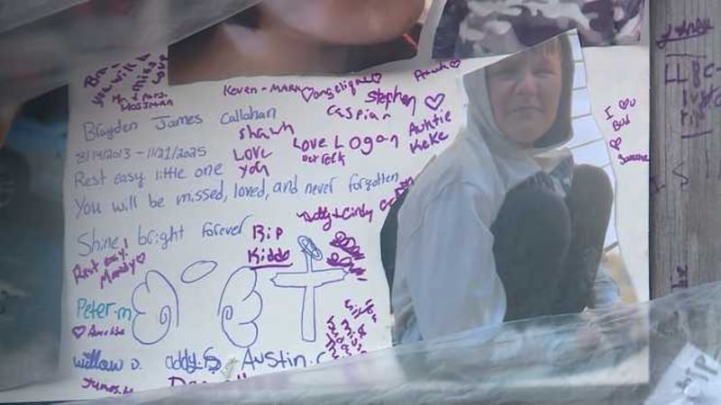 A memorial for Brayden Callahan, a 12-year-old boy who was fatally struck by a school bus in...