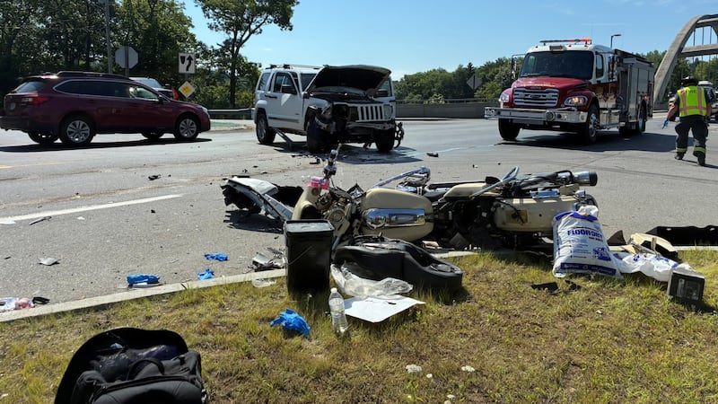 The aftermath of the crash on Bridge St in Norridgewock