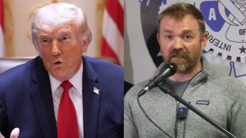 President Donald Trump (left) and Maine Senate Candidate Graham Platner (right)