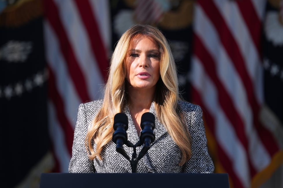 First lady Melania Trump speaks during an event about women's health, in the Rose Garden of...