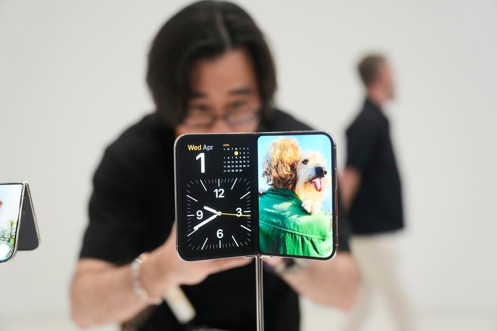 The iPhone Duo is displayed on Wednesday, Sept. 9, 2026, on the Apple campus in Cupertino, Calif.