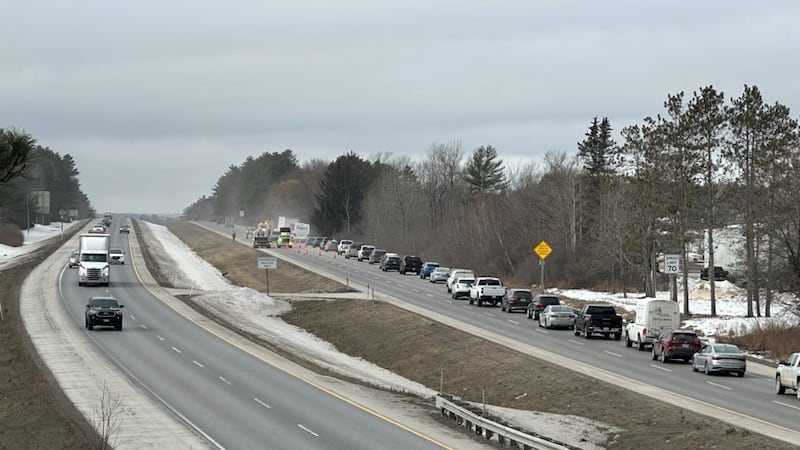 Crash on I-95 southbound near Bangor Friday morning, Feb. 20, 2026.