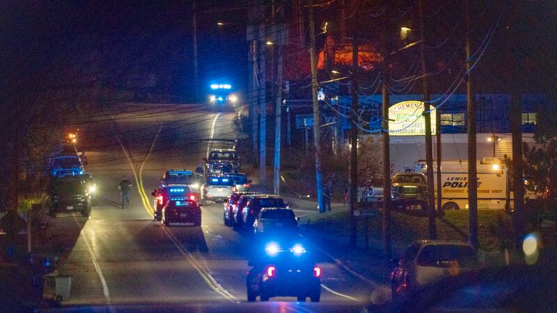 Police respond to an active shooter situation in Lewiston, Maine, Wednesday, Oct. 25, 2023....