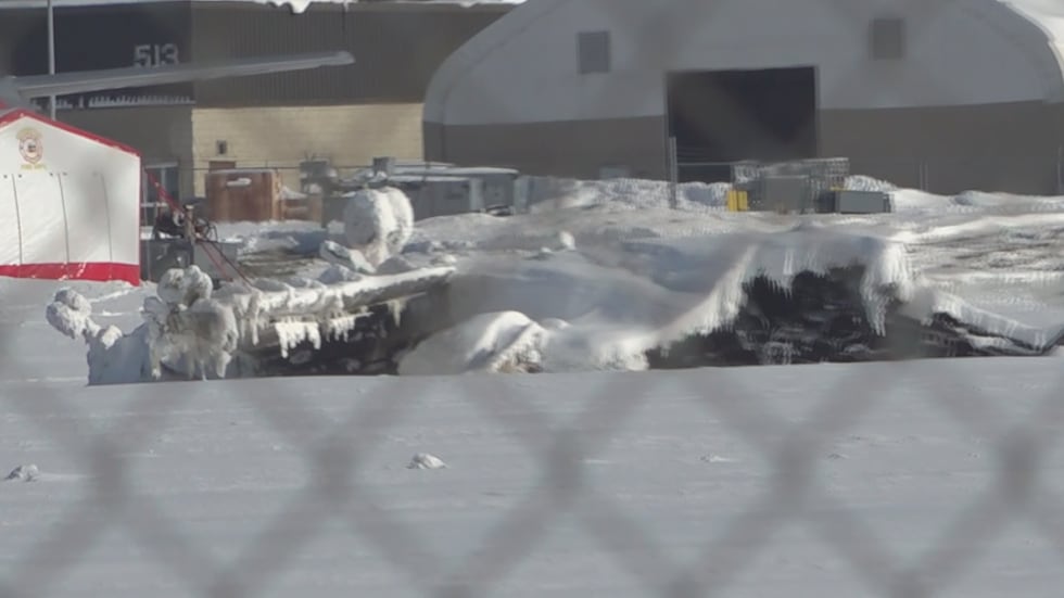 The Wreckage N10KJ on Bangor International Airport's runway Tuesday afternoon
