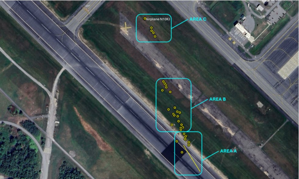 Plot depicting wreckage debris path.