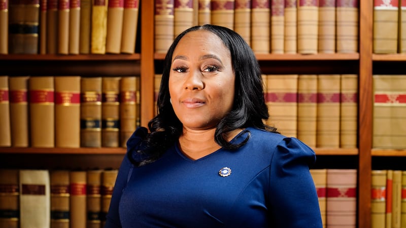 FILE - Fulton County District Attorney Fani Willis poses for a portrait, April 19, 2023, in...