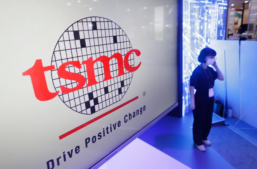 FILE - This photo displays the logo of TSMC (Taiwan Semiconductor Manufacturing Company) during...