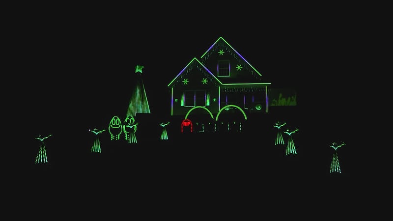 The Terwilliger family home in Ellsworth glows with tens of thousands of lights synced to...
