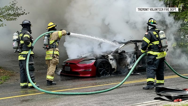 Tesla catches on fire in Tremont Tuesday morning.