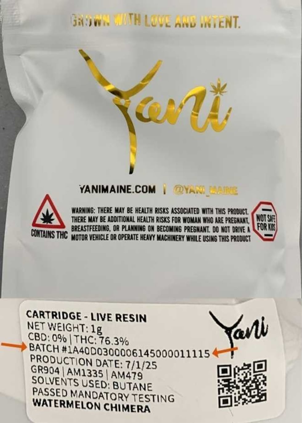 The photo above shows the product packaging for the affected vape cartridges that are part of...