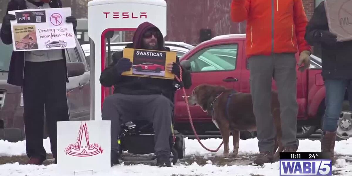 Protesters in Waterville join Tesla Takedown movement